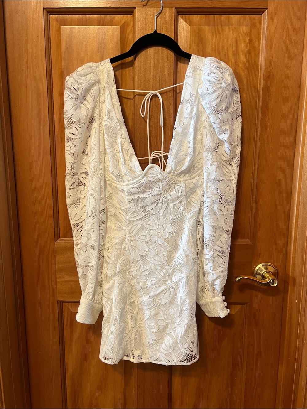 For Love & Lemons White Lace Backless Long-Sleeve Mini Dress